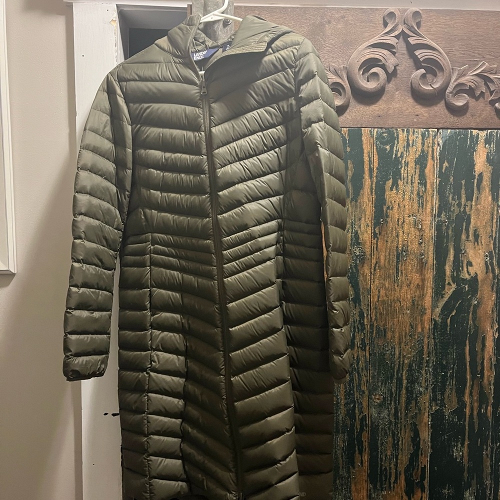 Lands End Like New Small Olive Green Down Winter Jacket